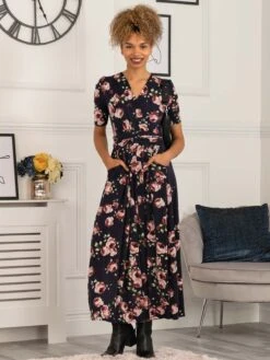Elisha Print Jersey Maxi Dress, Navy Floral -Miha Dresses Shop 5053319402923 4