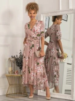 Gavina Ruched Sleeve Mesh Maxi Dress, Dusty Pink -Miha Dresses Shop 5053319404675 2