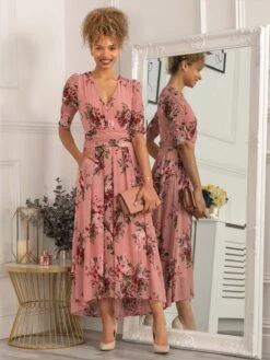 Haizley Floral Print Mesh Maxi Dress, Pink -Miha Dresses Shop 5053319404880 4