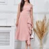 Skylar Off Shoulder Ruffle Hem Dress, Dusty Pink