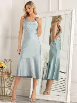 Jolie Moi Alaysha Cowl Neck Satin Dress, Dusky Blue -Miha Dresses Shop 521 2B DuskyBlue 1