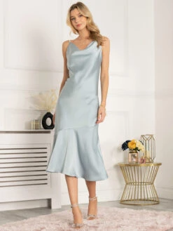 Jolie Moi Alaysha Cowl Neck Satin Dress, Dusky Blue -Miha Dresses Shop 521 2B DuskyBlue 3
