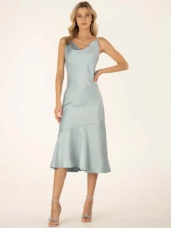 Jolie Moi Alaysha Cowl Neck Satin Dress, Dusky Blue -Miha Dresses Shop 521 2B DuskyBlue 6