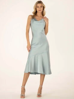 Jolie Moi Alaysha Cowl Neck Satin Dress, Dusky Blue -Miha Dresses Shop 521 2B DuskyBlue 8