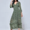 Qaiya Shirred Chiffon Maxi Dress, Green Floral 2 Qaiya Shirred Chiffon Maxi Dress, Green Floral -Miha Dresses Shop 573 768V GreenFloral 1