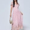 Mirrored Floral Print Mesh Maxi Dress, Pink Multi