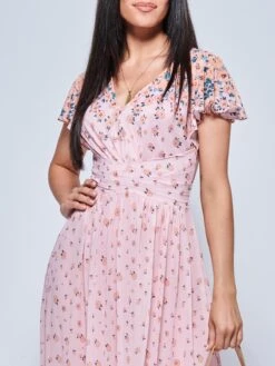 Mirrored Floral Print Mesh Maxi Dress, Pink Multi 8 Mirrored Floral Print Mesh Maxi Dress, Pink Multi -Miha Dresses Shop 8373 133 PinkMulti 3