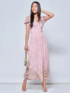 Mirrored Floral Print Mesh Maxi Dress, Pink Multi 9 Mirrored Floral Print Mesh Maxi Dress, Pink Multi -Miha Dresses Shop 8373 133 PinkMulti 4