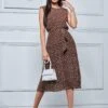 Haniya Spot Print Pleated Chiffon Dress, Taupe -Miha Dresses Shop A106 116 Taupe 1
