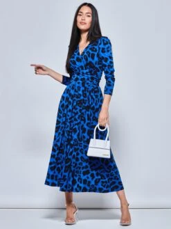 Animal Print Long Sleeve Maxi Dress, Blue Animal -Miha Dresses Shop A5041331 BlueAnimal 1