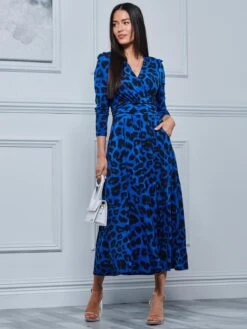 Animal Print Long Sleeve Maxi Dress, Blue Animal -Miha Dresses Shop A5041331 BlueAnimal 4