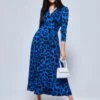 Animal Print Long Sleeve Maxi Dress, Blue Animal -Miha Dresses Shop A5041331 BlueAnimal 5