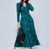 Animal Print Long Sleeve Maxi Dress, Green Animal -Miha Dresses Shop A5041331 GreenAnimal 1