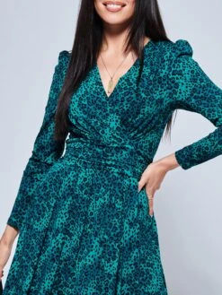 Animal Print Long Sleeve Maxi Dress, Green Animal -Miha Dresses Shop A5041331 GreenAnimal 3