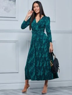 Animal Print Long Sleeve Maxi Dress, Green Animal -Miha Dresses Shop A5041331 GreenAnimal 4