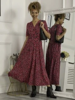 Jolie Moi Selene Animal Print Maxi Dress, Magenta