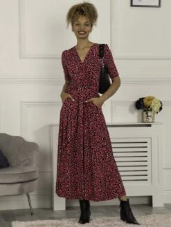 Jolie Moi Selene Animal Print Maxi Dress, Magenta -Miha Dresses Shop AM621133 Magenta 2