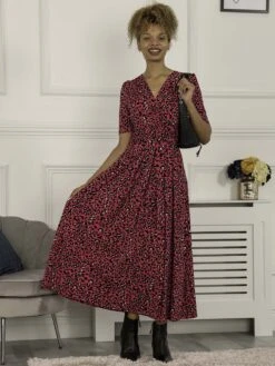 Jolie Moi Selene Animal Print Maxi Dress, Magenta -Miha Dresses Shop AM621133 Magenta 3