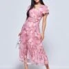 Carleigh Printed Mesh Tiered Maxi Dress, Pink Floral -Miha Dresses Shop B1331212 Pnkfloral 1