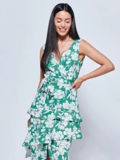 Della Crepe Frill Hem Maxi Dress, Green Floral -Miha Dresses Shop B1519 93 Greenfloral 3