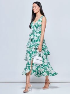 Della Crepe Frill Hem Maxi Dress, Green Floral -Miha Dresses Shop B1519 93 Greenfloral 4