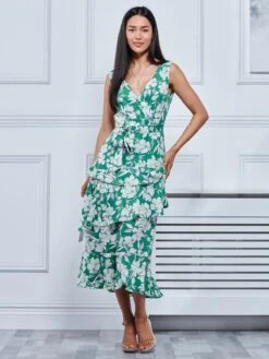 Della Crepe Frill Hem Maxi Dress, Green Floral -Miha Dresses Shop B1519 93 Greenfloral 6