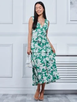 Della Crepe Frill Hem Maxi Dress, Green Floral -Miha Dresses Shop B1519 93 Greenfloral 7