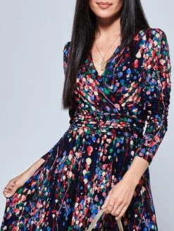 Abstract Print Long Sleeve Maxi Dress, Navy Abstract -Miha Dresses Shop B5041331 NavyAbstract 3