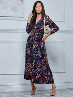 Abstract Print Long Sleeve Maxi Dress, Navy Abstract -Miha Dresses Shop B5041331 NavyAbstract 4