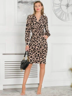 Chantal Jersey Long Sleeve Shift Dress, Pink Animal -Miha Dresses Shop BD 362 6 PinkAnimal 4