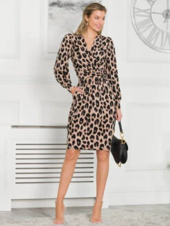 Chantal Jersey Long Sleeve Shift Dress, Pink Animal -Miha Dresses Shop BD 362 6 PinkAnimal 6
