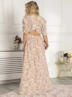 Puffy Sleeved Maxi Dress, Pink Floral -Miha Dresses Shop BR 9021 PinkFloral 3