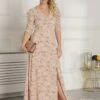 Puffy Sleeved Maxi Dress, Pink Floral