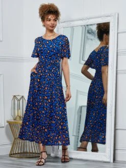 Dorothy 3/4 Sleeve Maxi Dress, Blue Animal