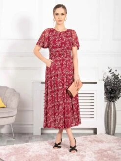 Julita Floral Mesh Midi Dress, Wine Floral -Miha Dresses Shop BY 162 6WineFloral 2