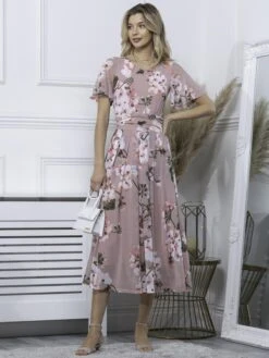 Julita Floral Mesh Midi Dress, Pink Floral -Miha Dresses Shop BY 162 6 PinkFloral 4