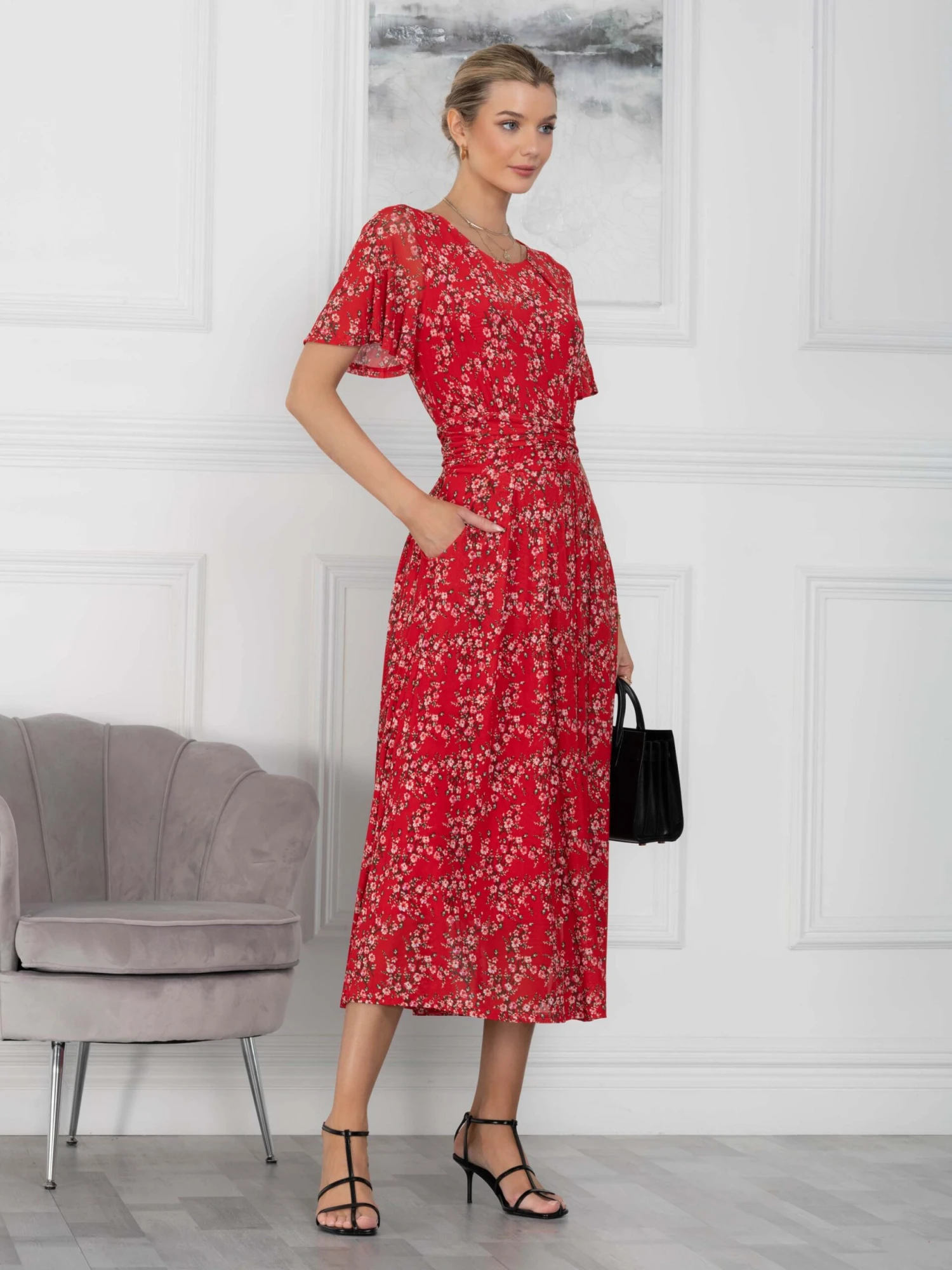 Jolie Moi Julita Mesh Dress, Red Floral 7 Jolie Moi Julita Mesh Dress, Red Floral - Image 5