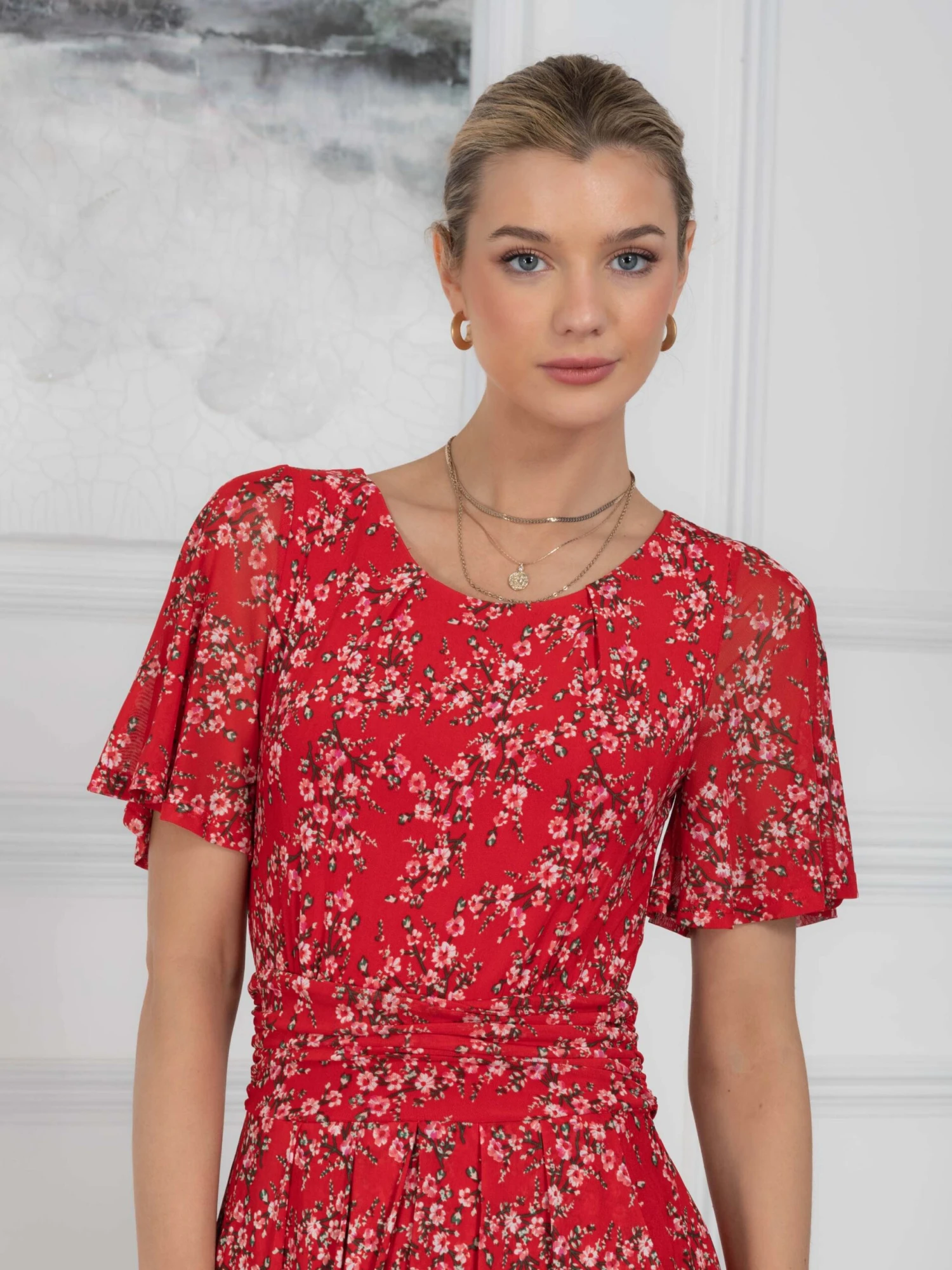 Jolie Moi Julita Mesh Dress, Red Floral 9 Jolie Moi Julita Mesh Dress, Red Floral - Image 7