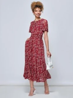 Julita Floral Mesh Midi Dress, Wine Floral -Miha Dresses Shop BY 162 6 WineFloral 1