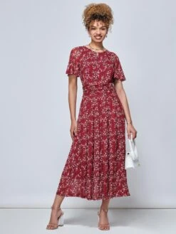 Julita Floral Mesh Midi Dress, Wine Floral