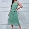 Hayes Pleated Chiffon Midi Dress, Green Polka