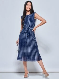 Hayes Pleated Chiffon Midi Dress, Navy Spot -Miha Dresses Shop CF106116 NavySpot 1