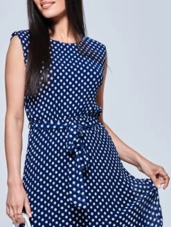 Hayes Pleated Chiffon Midi Dress, Navy Spot -Miha Dresses Shop CF106116 NavySpot 3