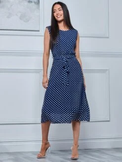 Hayes Pleated Chiffon Midi Dress, Navy Spot -Miha Dresses Shop CF106116 NavySpot 4