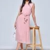 Hayes Pleated Chiffon Midi Dress, Pink Polka -Miha Dresses Shop CF106116 PinkPolka 1
