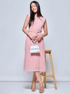 Hayes Pleated Chiffon Midi Dress, Pink Polka -Miha Dresses Shop CF106116 PinkPolka 5