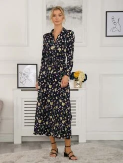 Jolie Moi Dora Floral Maxi Shirt Dress, Navy Floral -Miha Dresses Shop D091 142 NavyFloral 2