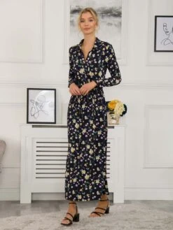 Jolie Moi Dora Floral Maxi Shirt Dress, Navy Floral -Miha Dresses Shop D091 142 NavyFloral 3