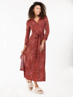 Jolie Moi Dora Floral Maxi Shirt Dress, Red Animal -Miha Dresses Shop D091 RedAnimal 1