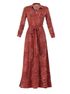 Jolie Moi Dora Floral Maxi Shirt Dress, Red Animal -Miha Dresses Shop D091 RedAnimal 3D